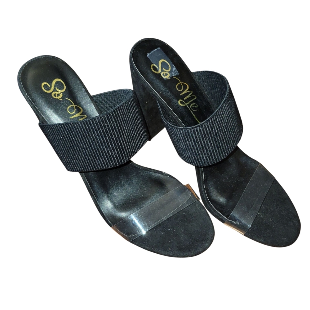 So Me Black Women's Sandals with Clear Strap